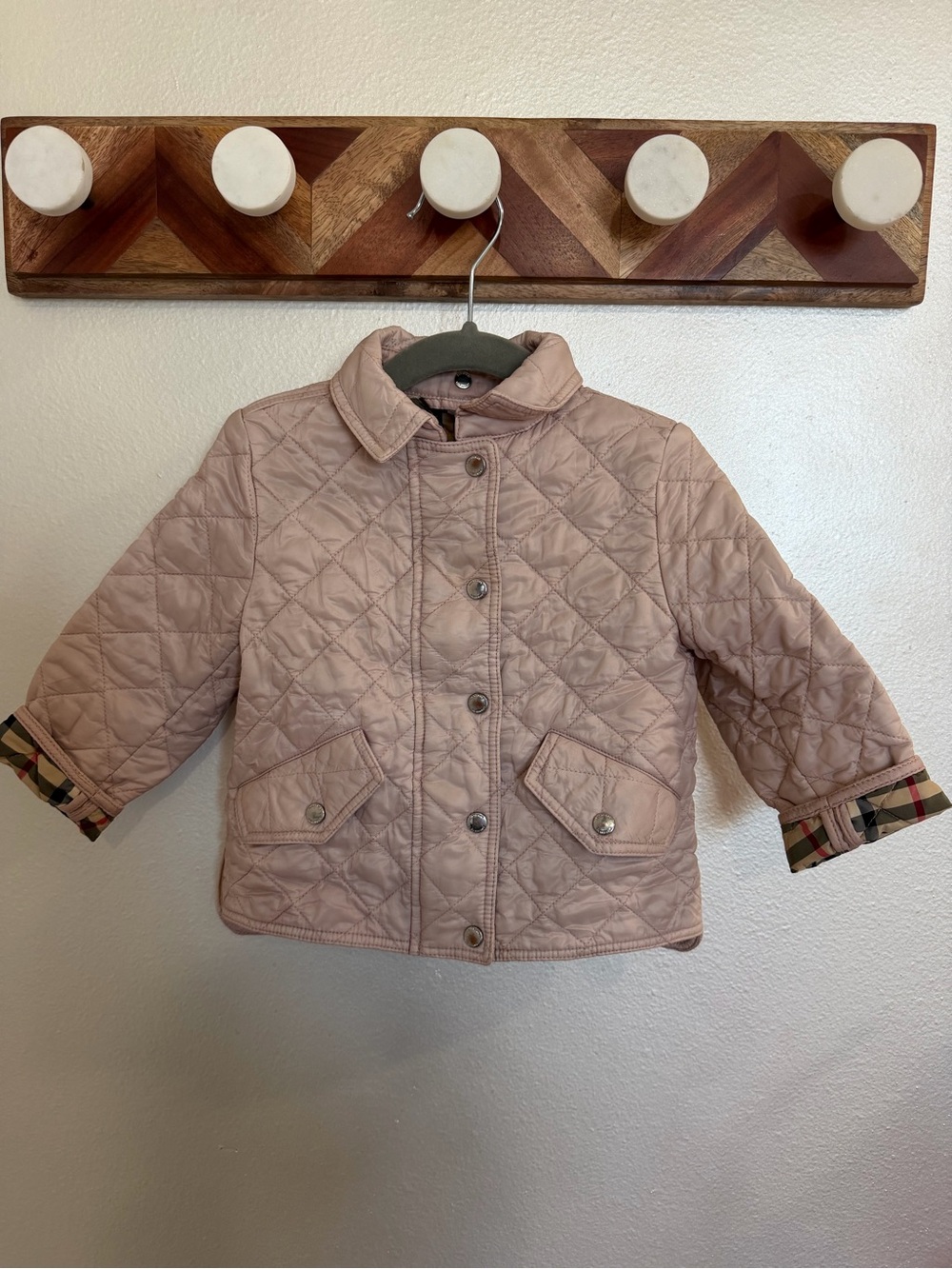 Burberry Quilted Kids Jacket - Light Dusty Pink with Tartan Trim Toddler Baby